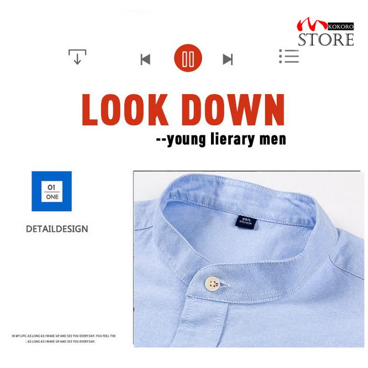 メンズ シャツ カジュアルシャツ 白シャツ長袖 ビジネスシャツ バンドカラーシャツ トップス 無地 スタンド秋物 