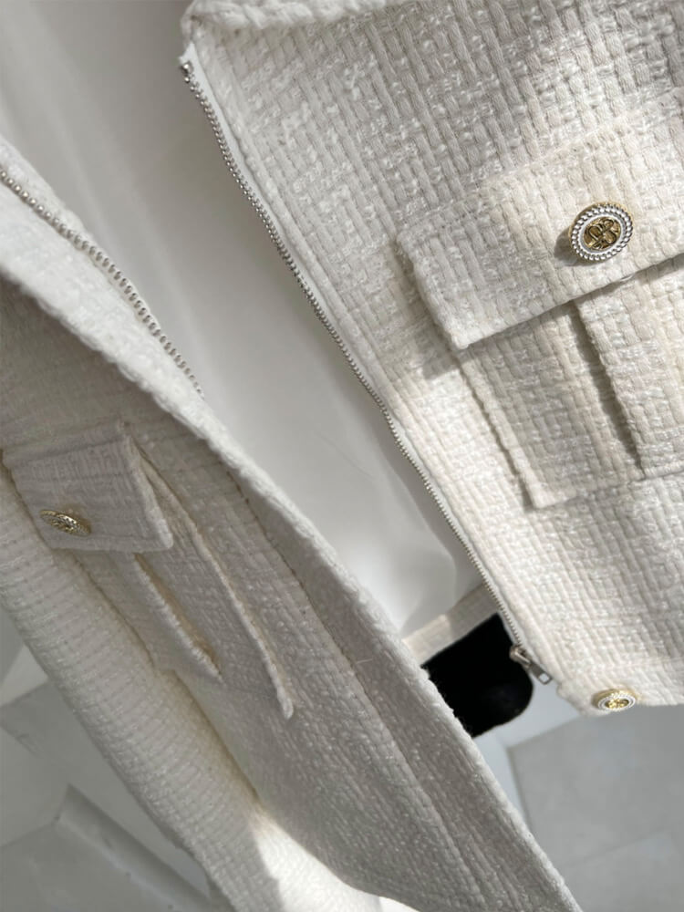 コート レディース 韓国 ブルゾン ジャケット ツイード アウター ショート丈 長袖 エレ フェミニン ツイードチェック おしゃれ 