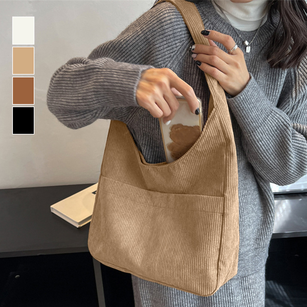 トートバッグ コーデュロイ 無地 肩掛け 。可  