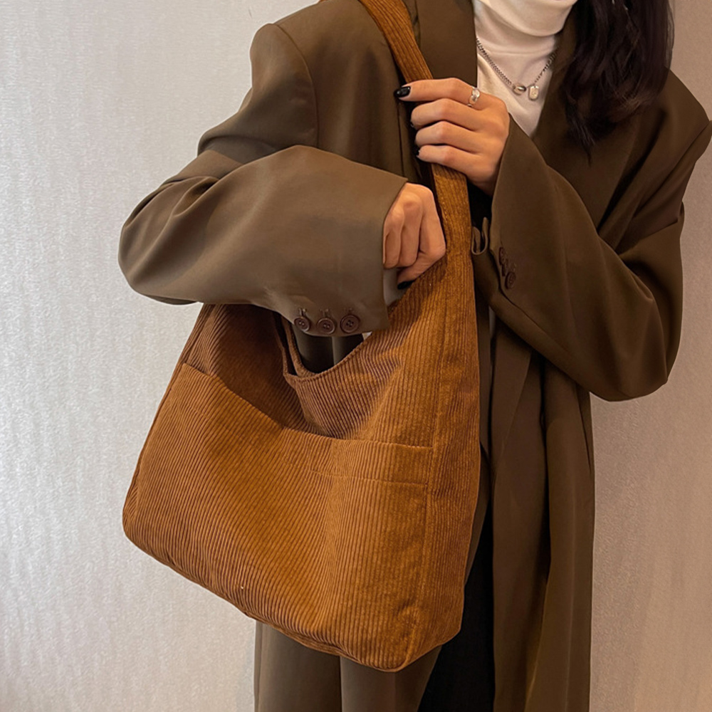 トートバッグ コーデュロイ 無地 肩掛け 。可  