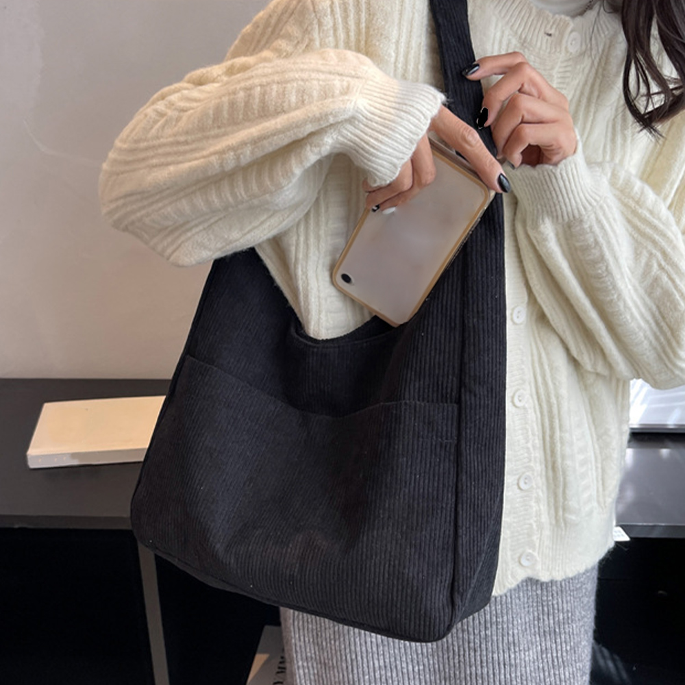トートバッグ コーデュロイ 無地 肩掛け 。可  