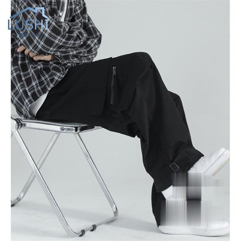 カーゴパンツ メンズ ワイドパンツ 綿100％ ベルト付き ロング丈 お兄系 カッコイイ ウェストゴム 無地 ストレート 
