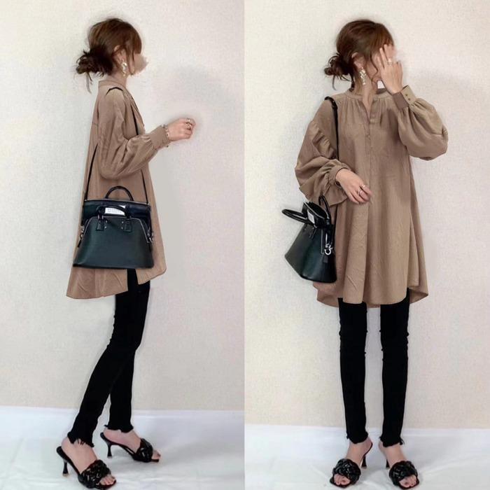 ブラウス レディース 長袖 パフスリーブ フリルブラウス Vネック 裾アシンメト20代 体型カ カジュアル 通学 40代 30代 