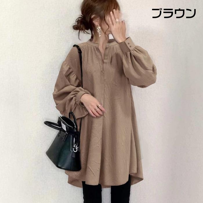 ブラウス レディース 長袖 パフスリーブ フリルブラウス Vネック 裾アシンメト20代 体型カ カジュアル 通学 40代 30代 