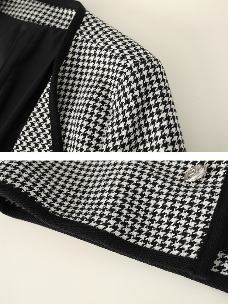 ジャケット レディース 千鳥格子 長袖 韓国 柄 ゆったり オープンおしゃれ アウター ダブルボタン ショート丈 レトロ スタイリッシュ 