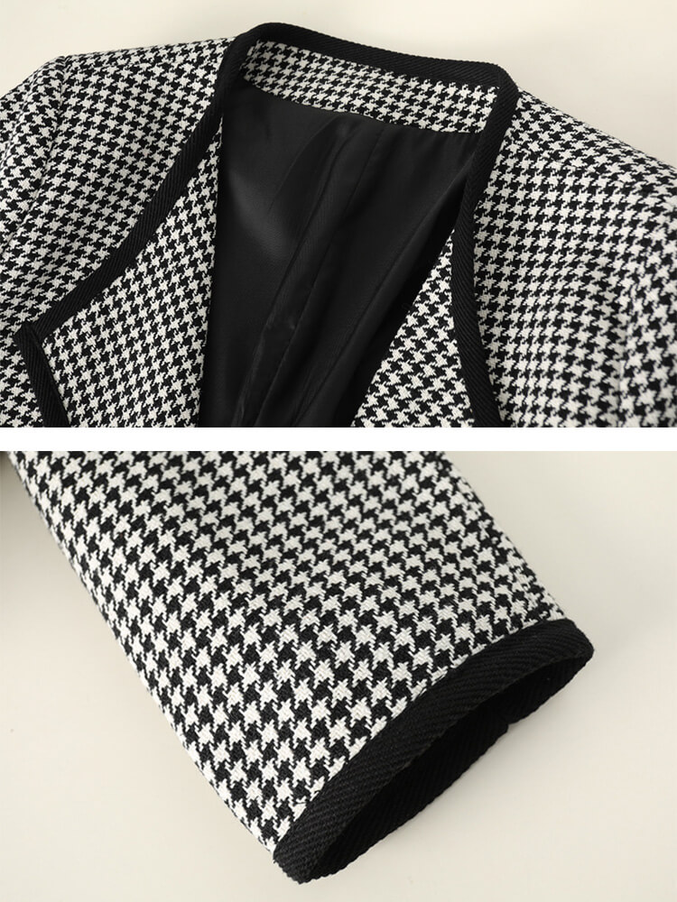 ジャケット レディース 千鳥格子 長袖 韓国 柄 ゆったり オープンおしゃれ アウター ダブルボタン ショート丈 レトロ スタイリッシュ 