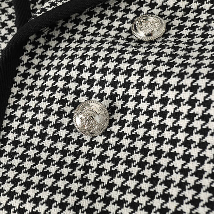 ジャケット レディース 千鳥格子 長袖 韓国 柄 ゆったり オープンおしゃれ アウター ダブルボタン ショート丈 レトロ スタイリッシュ 