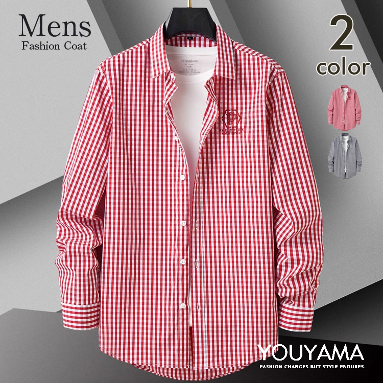 シャツ メンズ 長袖シャツ チェックシャツ カジュアル 春夏 ポロシャツ トップス 秋 送料無料 ヘンリーネック 立ち襟 おしゃれ 