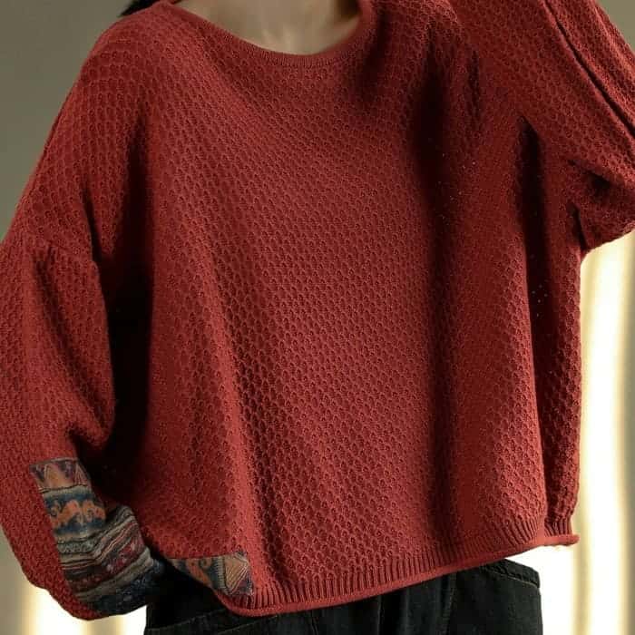 綿ニット プルオーバー レディース 鹿の子編み プリント切替 春秋 50代 お出かけ トップス オシャレ シニア 30代 60代 40代 カジュアル 旅行 長袖 