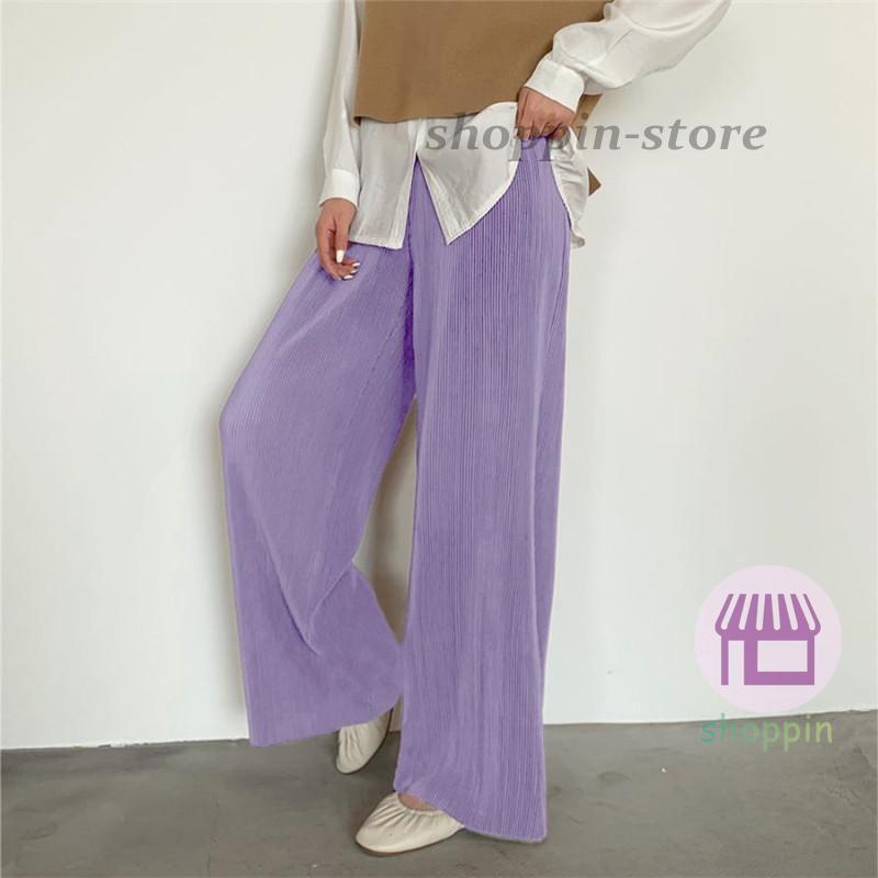ワイドパンツ レディース プリーツパンツ スカート風 ロング丈 セルフカット ゆったり ルームウエア 。 バギーパンツ カジュアル リラックス 無地 