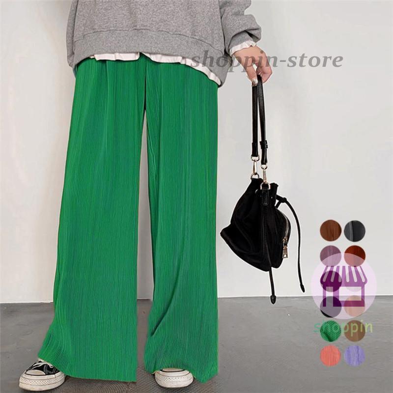 ワイドパンツ レディース プリーツパンツ スカート風 ロング丈 セルフカット ゆったり ルームウエア 。 バギーパンツ カジュアル リラックス 無地 