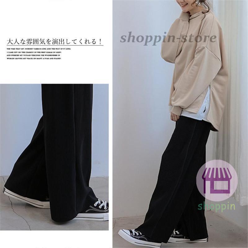 ワイドパンツ レディース プリーツパンツ スカート風 ロング丈 セルフカット ゆったり ルームウエア 。 バギーパンツ カジュアル リラックス 無地 