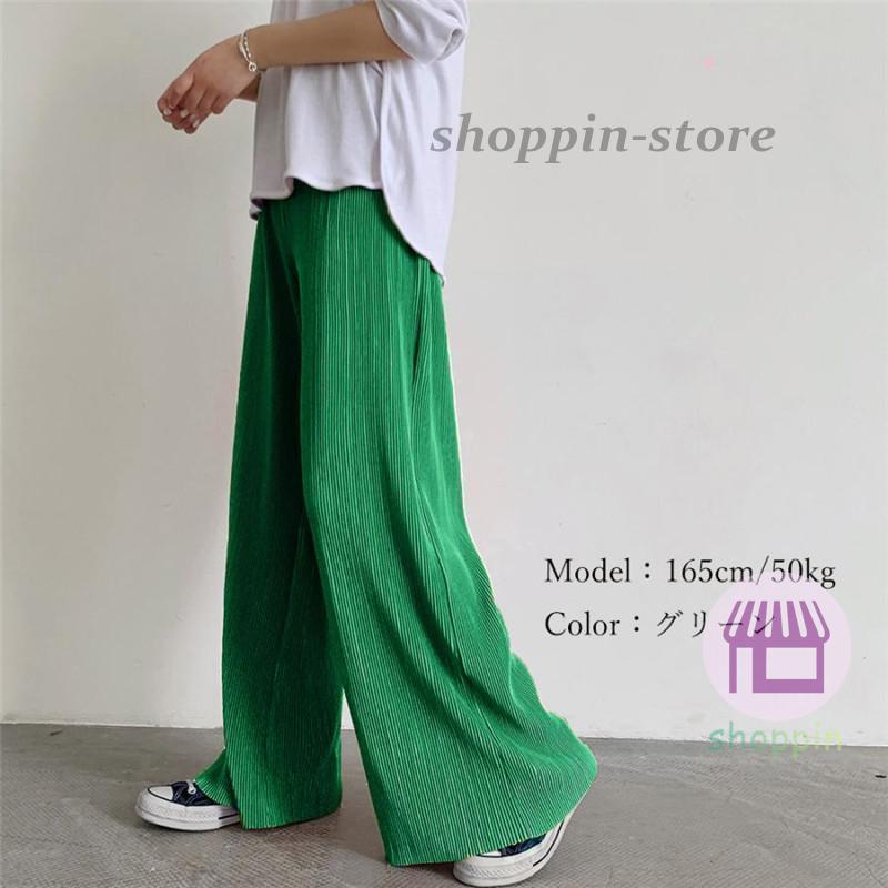 ワイドパンツ レディース プリーツパンツ スカート風 ロング丈 セルフカット ゆったり ルームウエア 。 バギーパンツ カジュアル リラックス 無地 