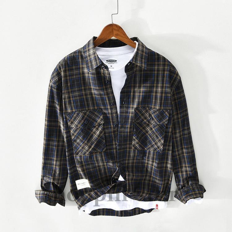 シャツ メンズ ミリタリーシャツ カジュアルシャツ チェック柄 100%綿 ファッション トップス 春 春 長袖 秋 