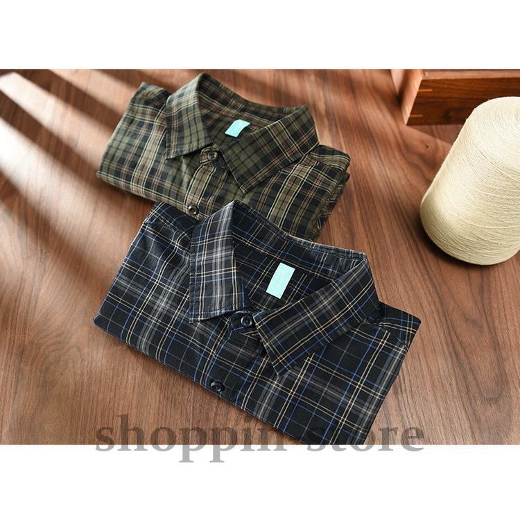 シャツ メンズ ミリタリーシャツ カジュアルシャツ チェック柄 100%綿 ファッション トップス 春 春 長袖 秋 