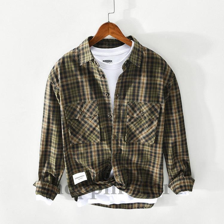 シャツ メンズ ミリタリーシャツ カジュアルシャツ チェック柄 100%綿 ファッション トップス 春 春 長袖 秋 
