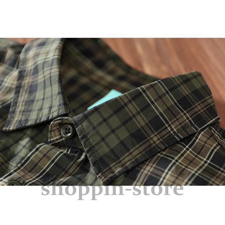 シャツ メンズ ミリタリーシャツ カジュアルシャツ チェック柄 100%綿 ファッション トップス 春 春 長袖 秋 