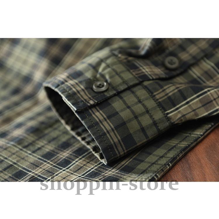 シャツ メンズ ミリタリーシャツ カジュアルシャツ チェック柄 100%綿 ファッション トップス 春 春 長袖 秋 