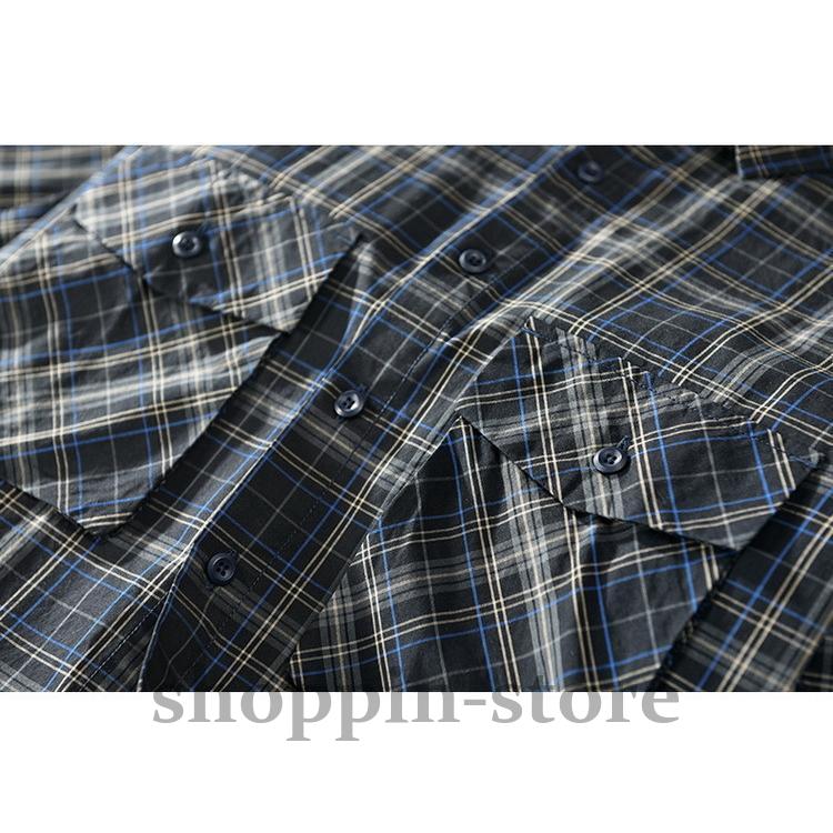 シャツ メンズ ミリタリーシャツ カジュアルシャツ チェック柄 100%綿 ファッション トップス 春 春 長袖 秋 