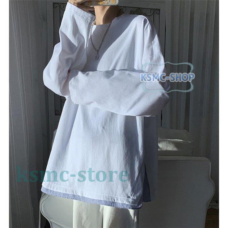 Tシャツ メンズ 重ね着 縞柄 長袖 秋 大きいサイズ カジュアル 春 お兄系 ゆったり 丸首 トップス 