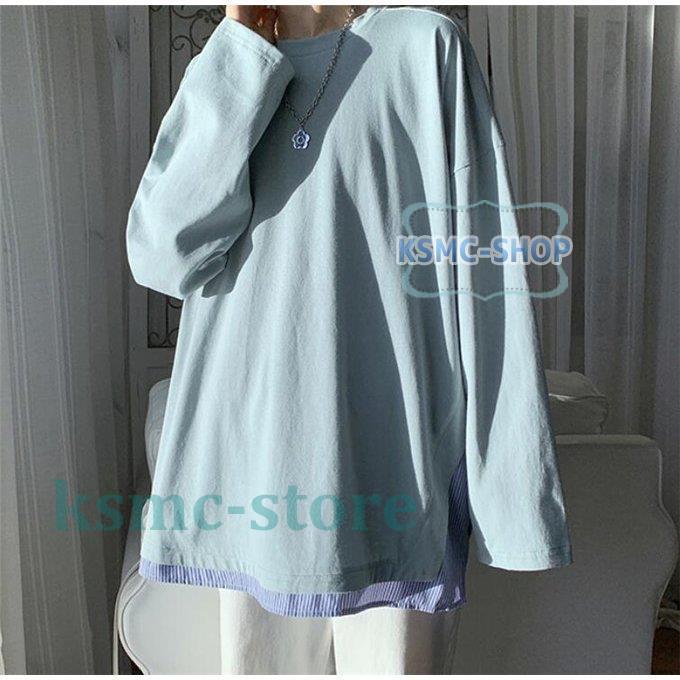 Tシャツ メンズ 重ね着 縞柄 長袖 秋 大きいサイズ カジュアル 春 お兄系 ゆったり 丸首 トップス 