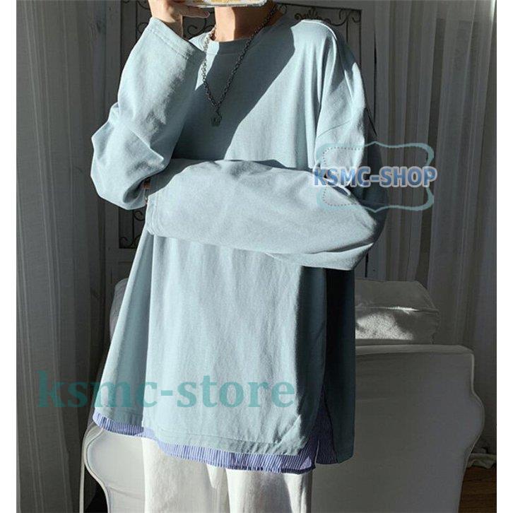 Tシャツ メンズ 重ね着 縞柄 長袖 秋 大きいサイズ カジュアル 春 お兄系 ゆったり 丸首 トップス 