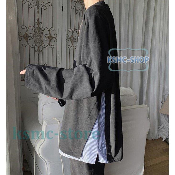 Tシャツ メンズ 重ね着 縞柄 長袖 秋 大きいサイズ カジュアル 春 お兄系 ゆったり 丸首 トップス 