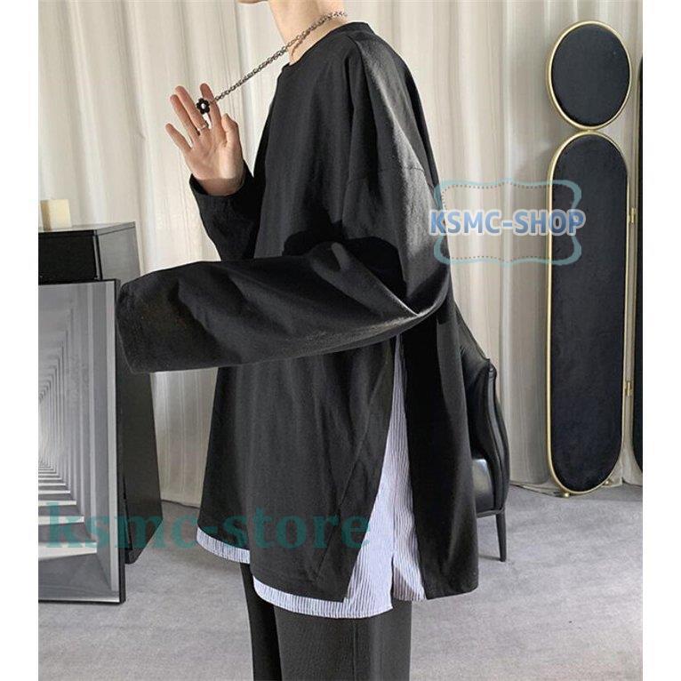 Tシャツ メンズ 重ね着 縞柄 長袖 秋 大きいサイズ カジュアル 春 お兄系 ゆったり 丸首 トップス 