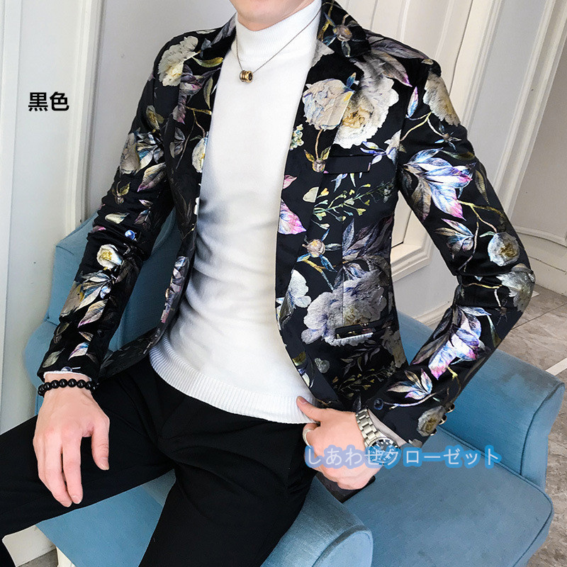 テーラードジャケット メンズ おしゃれ ブレザージャケット カジュアルスーツ 花柄 紳士用 春秋冬 フォマールスーツ 通勤 ビジネススーツ アウター 