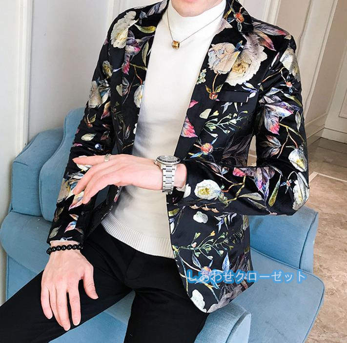 テーラードジャケット メンズ おしゃれ ブレザージャケット カジュアルスーツ 花柄 紳士用 春秋冬 フォマールスーツ 通勤 ビジネススーツ アウター 