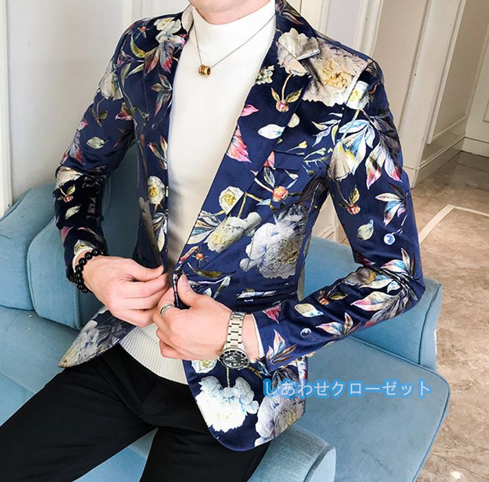 テーラードジャケット メンズ おしゃれ ブレザージャケット カジュアルスーツ 花柄 紳士用 春秋冬 フォマールスーツ 通勤 ビジネススーツ アウター 