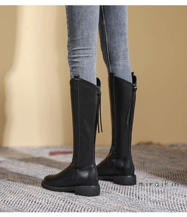 22.5CM-26.5CMロングブーツ レディース ジップ靴 ジョッキーブーツ バックジップ ラウンドトゥ 秋冬  防滑 履きやすい ア 長靴 厚底 歩きやすい 
