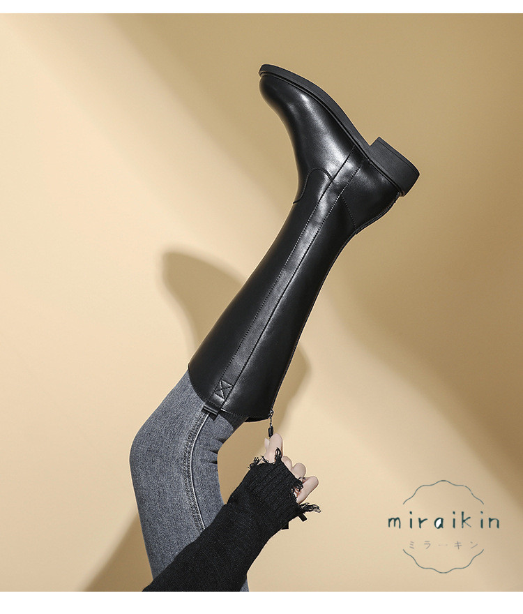 22.5CM-26.5CMロングブーツ レディース ジップ靴 ジョッキーブーツ バックジップ ラウンドトゥ 秋冬  防滑 履きやすい ア 長靴 厚底 歩きやすい 