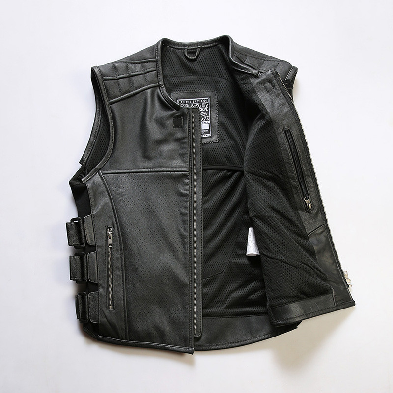 。ベスト 牛革ベスト 革ジャン バイクジャケット ダブルライダース メンズ バイカー レザー レッド カウボーイ ブラック 