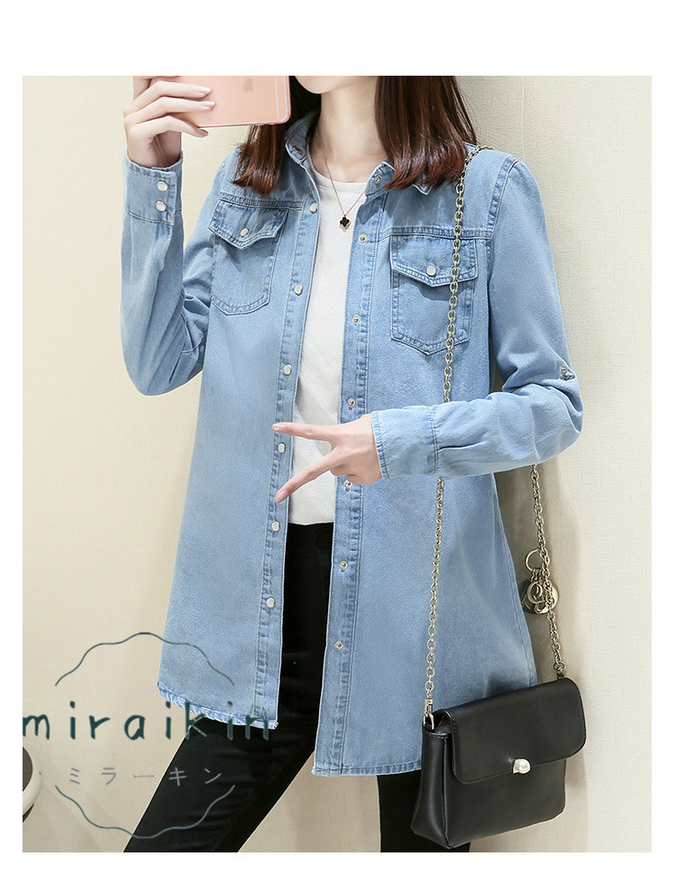 デニムシャツ 送料無料 超。 デニム レディース ヴィンテージ 韓国ファッション 大きいサイズ ジャケット ロング おしゃれ アウター 2023秋新作 長袖 無地 