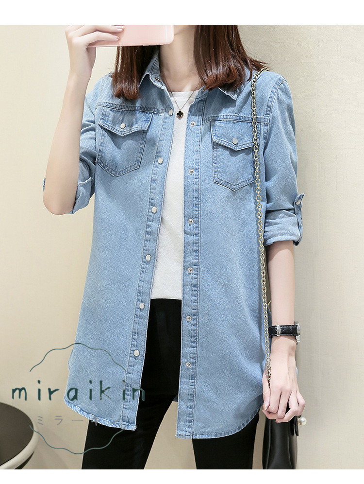 デニムシャツ 送料無料 超。 デニム レディース ヴィンテージ 韓国ファッション 大きいサイズ ジャケット ロング おしゃれ アウター 2023秋新作 長袖 無地 