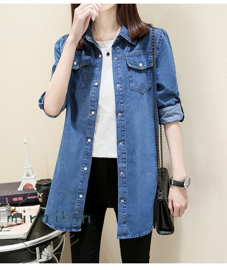 デニムシャツ 送料無料 超。 デニム レディース ヴィンテージ 韓国ファッション 大きいサイズ ジャケット ロング おしゃれ アウター 2023秋新作 長袖 無地 