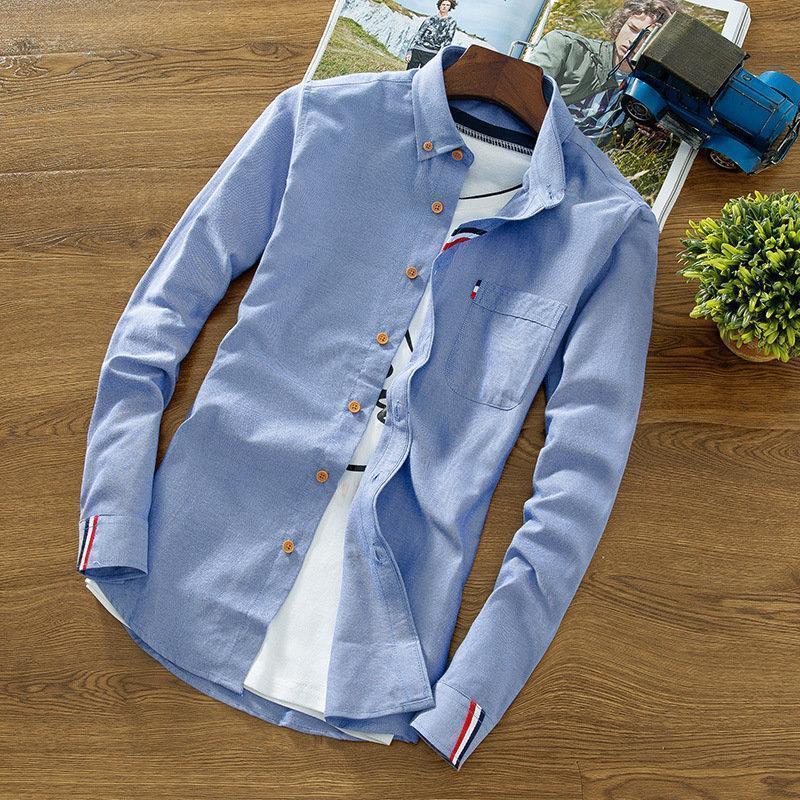 シャツ メンズ 長袖 白 スリム ボタンダウン スリム 着痩せ トップス 大きいサイズ 秋 シンプル 無地 トリコロール 切り替え 