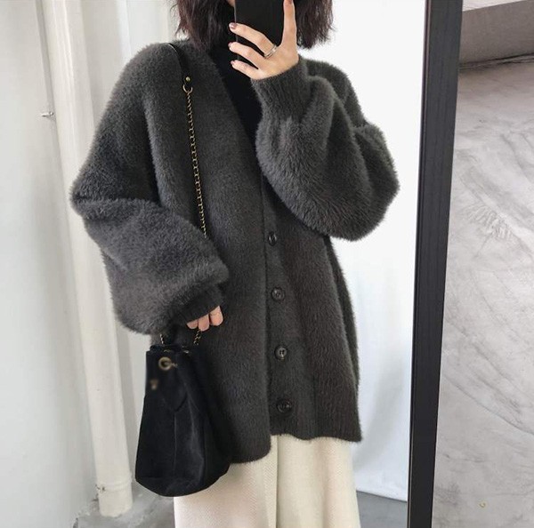 ニットカーディガン 秋冬 ゆったり セーター ざっくり オーバーサイズ 前開き 羽織 無地 日常服 トップス カジュアル ニットカーディガン 