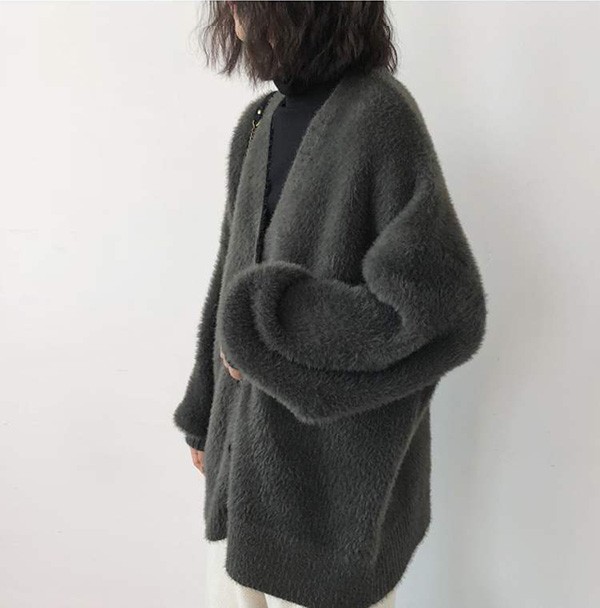 ニットカーディガン 秋冬 ゆったり セーター ざっくり オーバーサイズ 前開き 羽織 無地 日常服 トップス カジュアル ニットカーディガン 