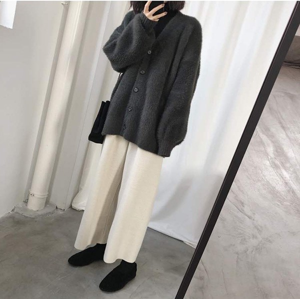 ニットカーディガン 秋冬 ゆったり セーター ざっくり オーバーサイズ 前開き 羽織 無地 日常服 トップス カジュアル ニットカーディガン 