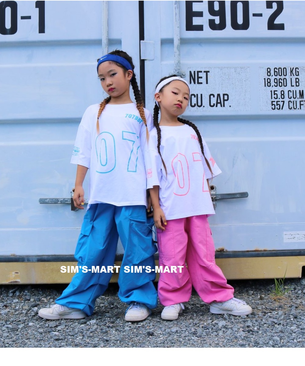 ヒップホップ 衣装 キッズダンス衣装 セットアップ 韓国 子供ダンス服 黄緑 ダンスウェア 派手 水色 レッスン着 白ピンク 