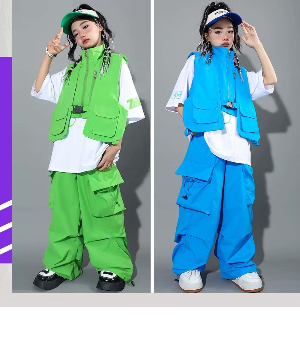 ヒップホップ 衣装 キッズダンス衣装 セットアップ 韓国 子供ダンス服 黄緑 ダンスウェア 派手 水色 レッスン着 白ピンク 