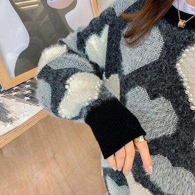 シャギー ニット カットソー セーター トップス カジュアル レディース 長袖 きれいめ 体型カバー ビジュー オーバーサイズ おしゃれ 可愛い ドロップショルダ 