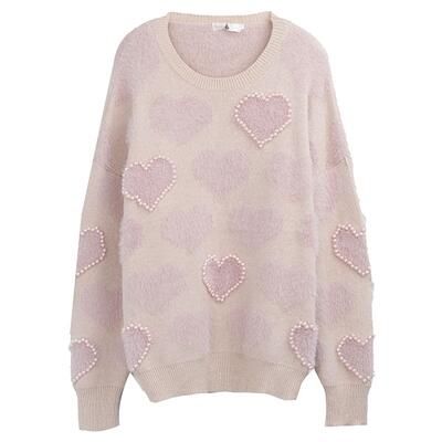 シャギー ニット カットソー セーター トップス カジュアル レディース 長袖 きれいめ 体型カバー ビジュー オーバーサイズ おしゃれ 可愛い ドロップショルダ 