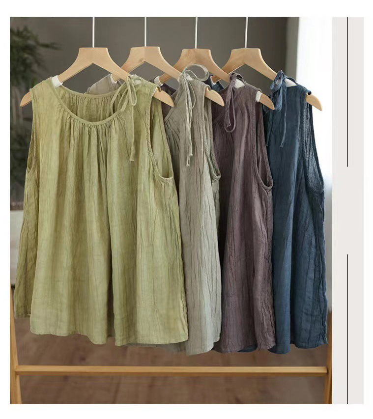 タンクトップ レディース コットン ノースリーブ 無地 トップス 薄手 体型カバー ゆったり 薄手 インナー 大きいサイズ カジュアル お洒 森ガール 