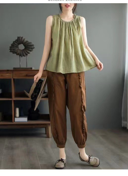 タンクトップ レディース コットン ノースリーブ 無地 トップス 薄手 体型カバー ゆったり 薄手 インナー 大きいサイズ カジュアル お洒 森ガール 