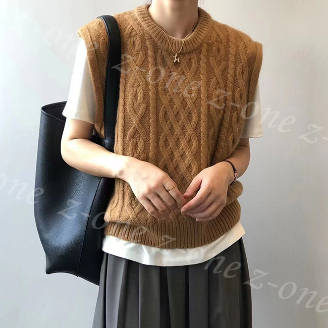 ベスト ニット プルオーバー レディース 新作 レイヤード 春 柔らかい 秋冬 通勤 大人 通学 ケーブル編み ゆったり 保温 Vネック 学生 体型カバー 可愛い 