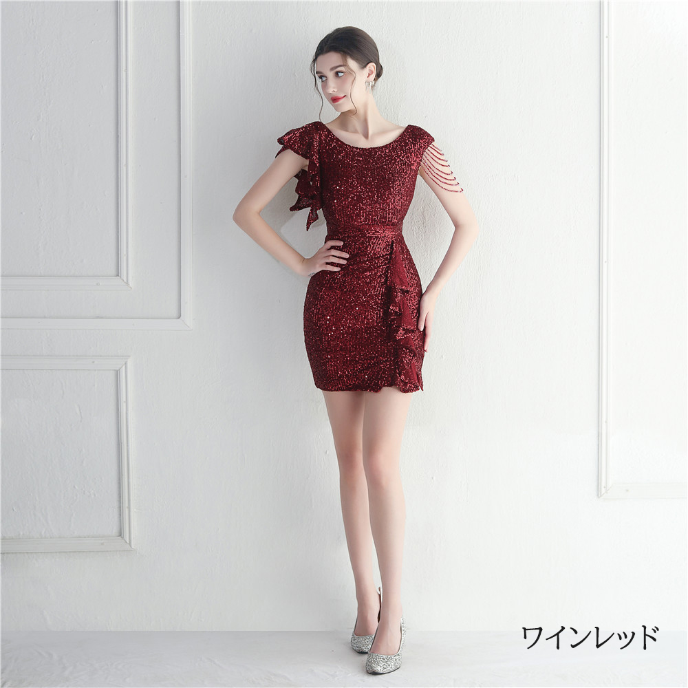 カラードレス ミニドレス パーティードレス 結婚式 二次会 発表会 フォーマルドレス スパンファスナー 演奏会 イベント アシンメトワンピース 