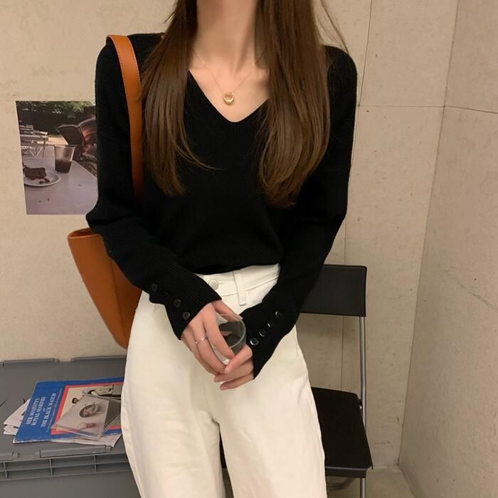 トップス ニット Vネック セーター 長袖 ドロップショルダー ベージュ 通勤 きれいめ ホワイト 白 黒 カジュアル ブ ブラック おしゃれ レディース カットソー 